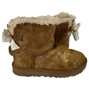 UGG Gita Gold Glitter Bow Chestnut Suede Sheepskin Women's Boots Size 6